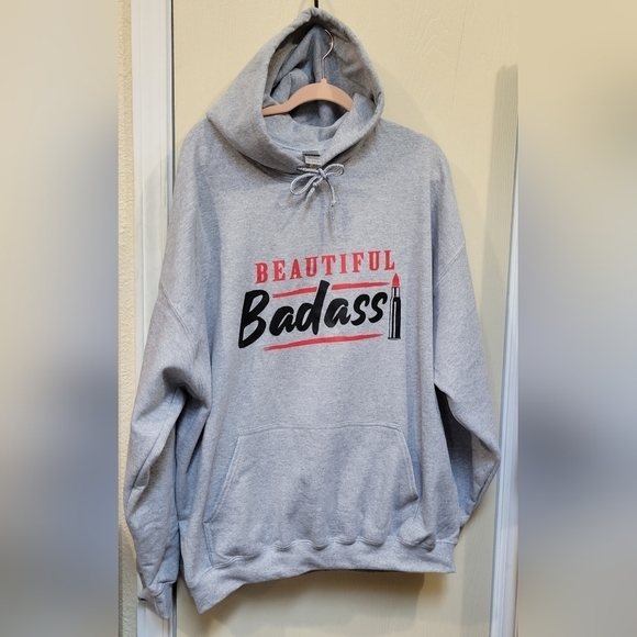 Tops - New Gray Hoodie with Bold Graphic Print